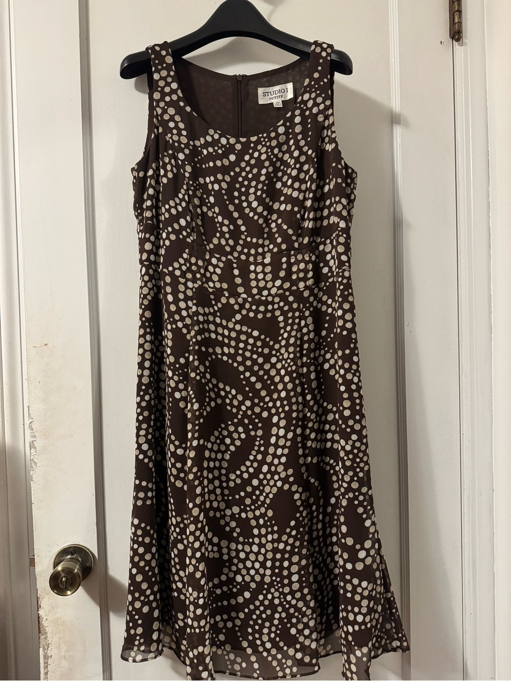 Studio I Brown Dress with Cream Dot Swirls